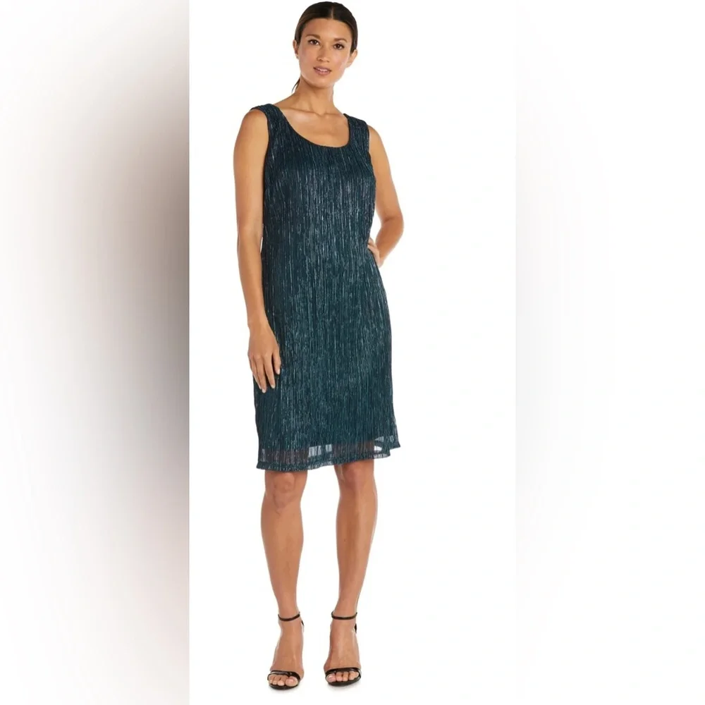 NWT R&M Richards Sleeveless Cascade Front Metallic Knit Dress & Jacket Size 10P - Picture 3 of 7